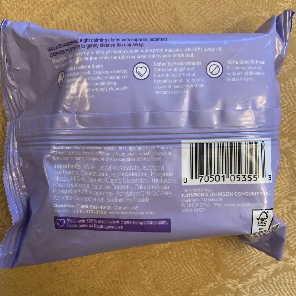 Neutrogena Night Calming Ultra-Soft Cleansing Makeup Remover 25 Wipes 2 Packs